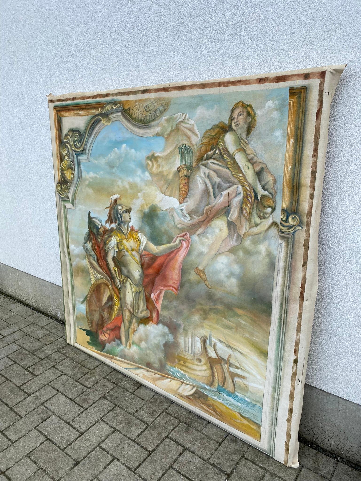 Großes Ölgemälde auf Leinwand, „Theater-Dekor“, um 1930 (Mitte des 20. Jahrhunderts) im Angebot