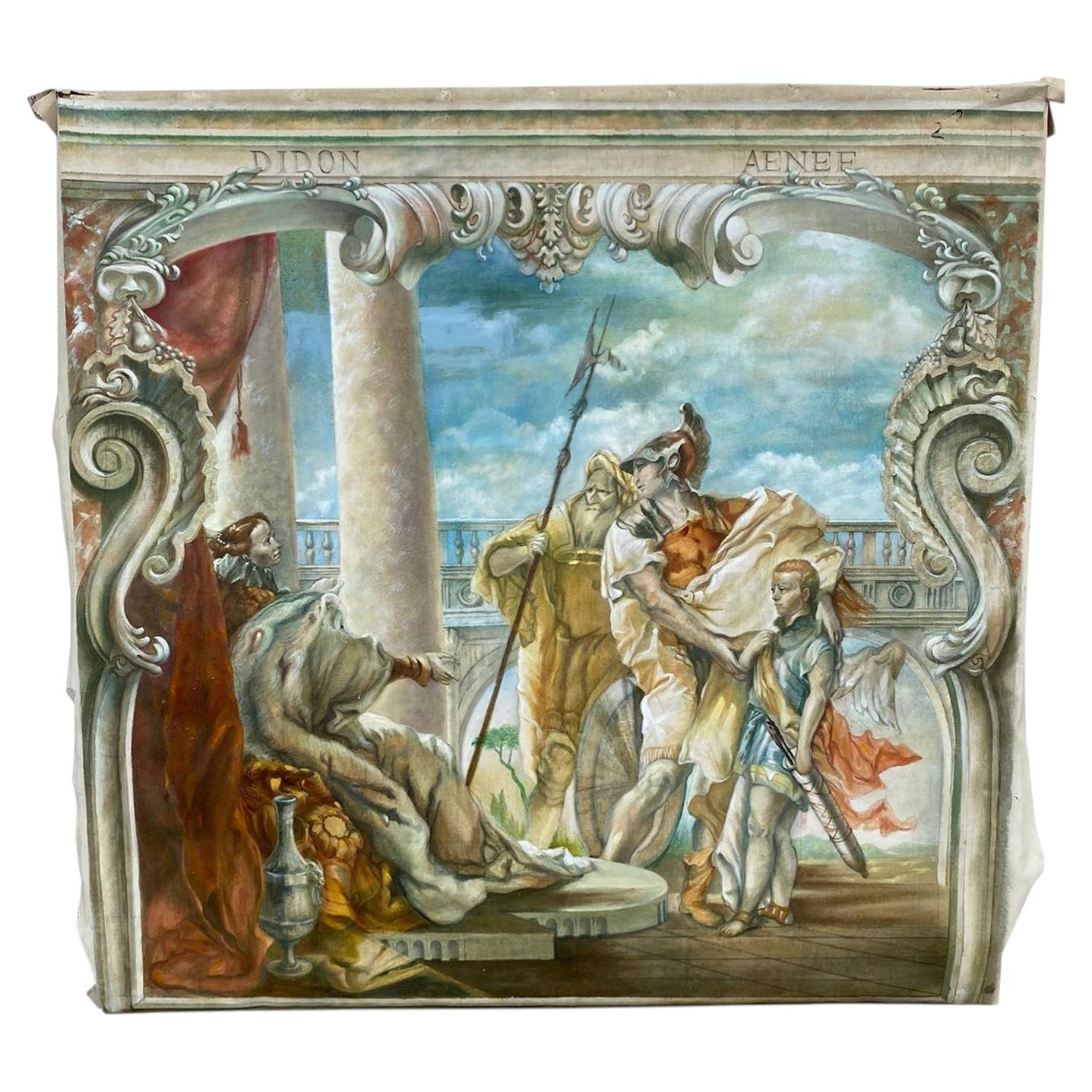 Large Oil on Canvas, "Theater Decor" Around 1930 For Sale