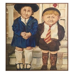 Large Oil on Canvas Titled My Sister and I, by Edward Seltzer, 1972