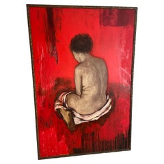 Large Oil on Canvas Titled "The Red Nude"