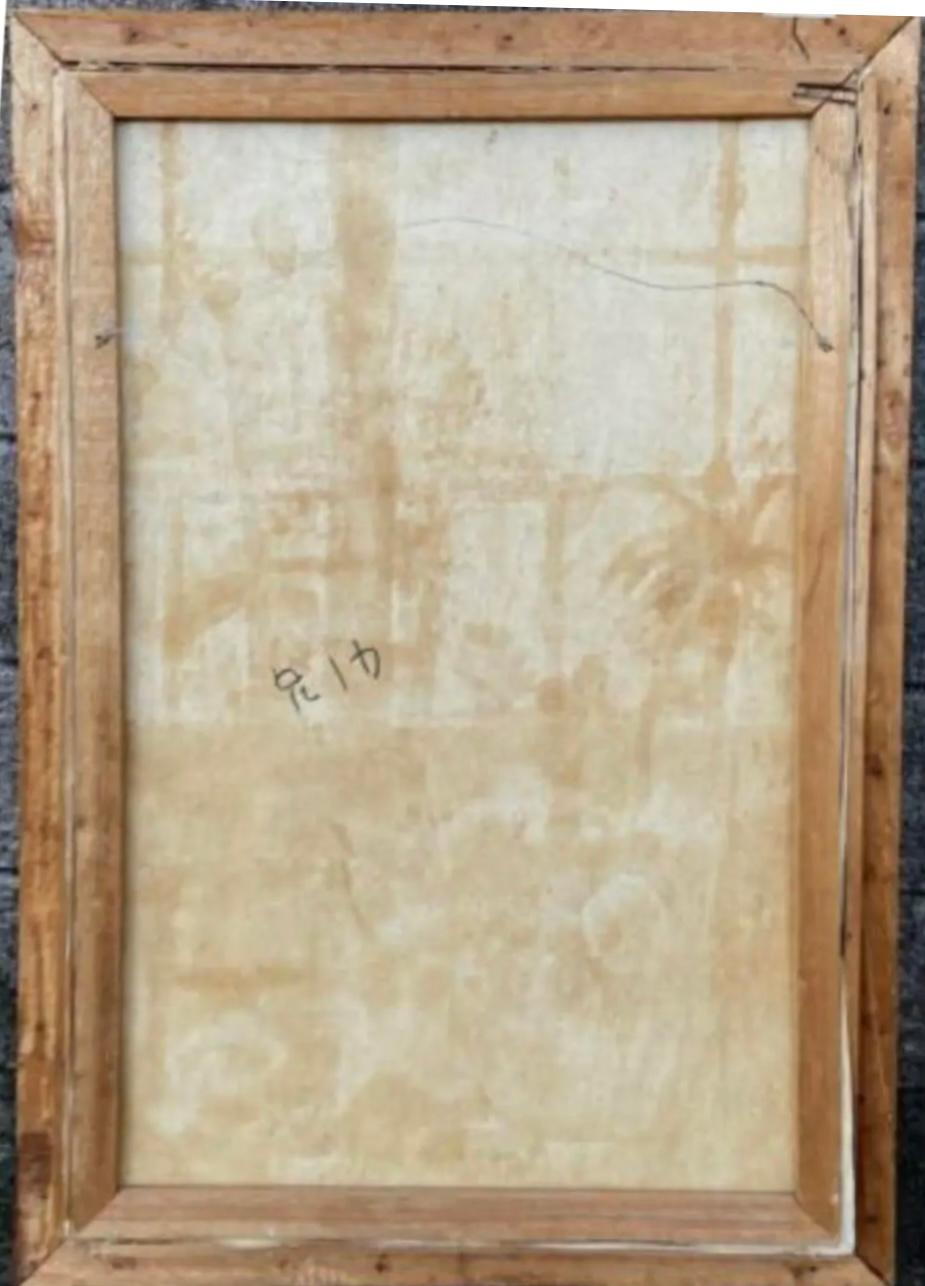 20ième siècle Grande peinture à l'huile sur toile représentant une scène de fenêtre, milieu du siècle dernier en vente