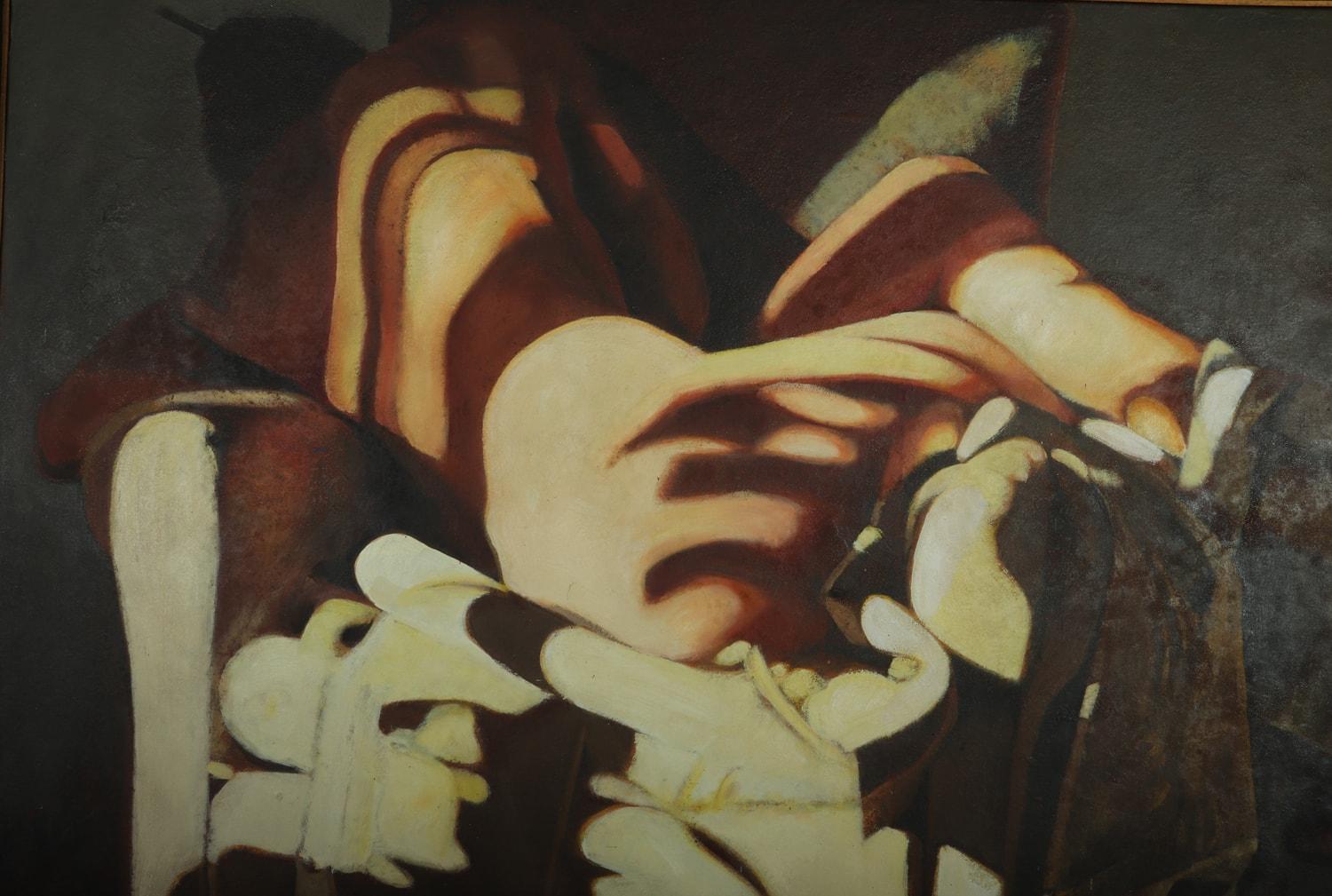 Modern Large Oil on Canvass Lady Turned on a Club Chair by Fonferrier For Sale