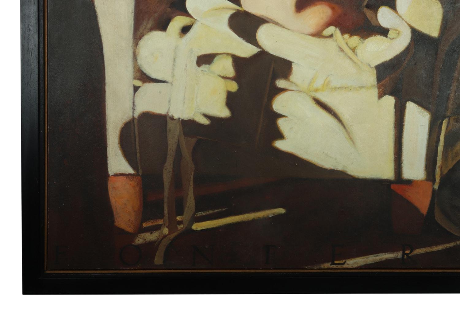 Large Oil on Canvass Lady Turned on a Club Chair by Fonferrier In Excellent Condition For Sale In Paddock Wood, Kent
