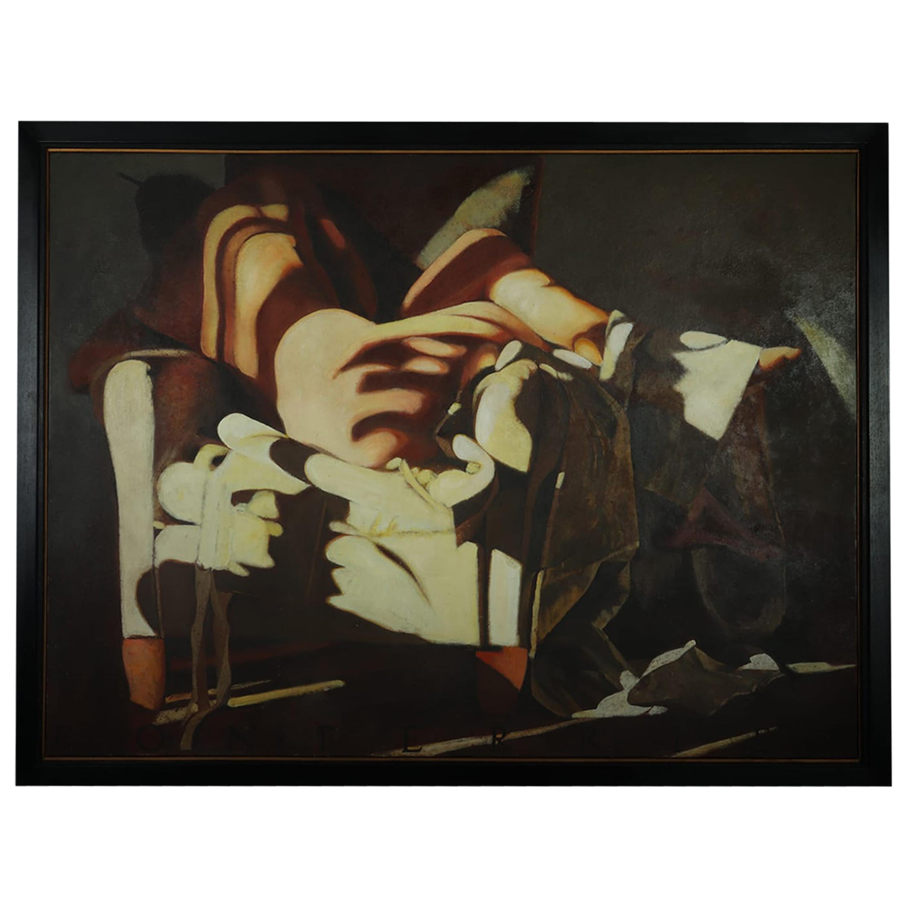 Large Oil on Canvass Lady Turned on a Club Chair by Fonferrier For Sale