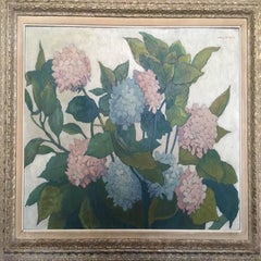 Large Oil on Panel from Valmier, 1944, Bouquet of Hydrangeas