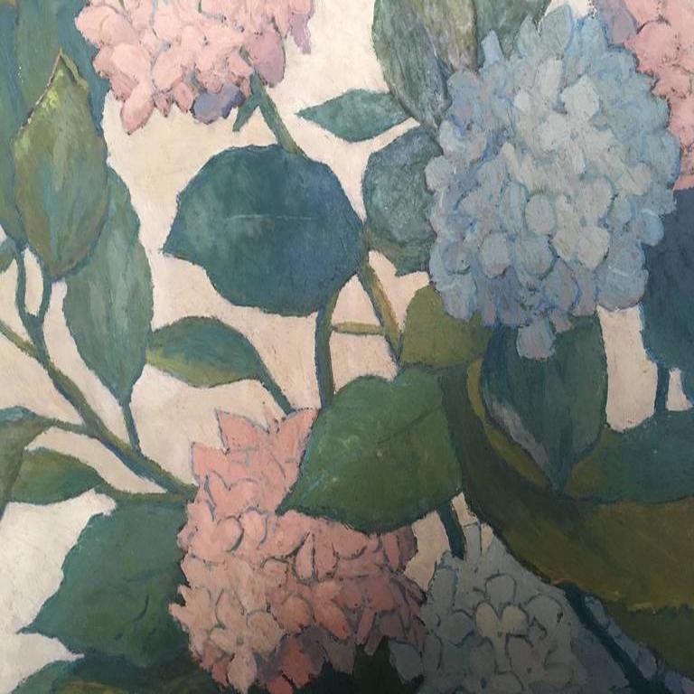 French Large Oil on Panel from Valmier, 1944, Bouquet of Hydrangeas For Sale