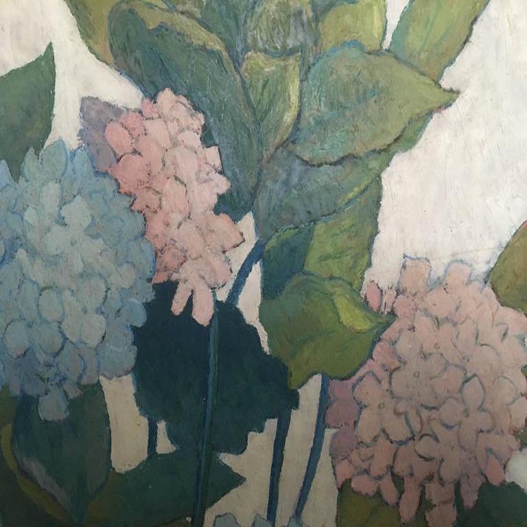 Oiled Large Oil on Panel from Valmier, 1944, Bouquet of Hydrangeas For Sale