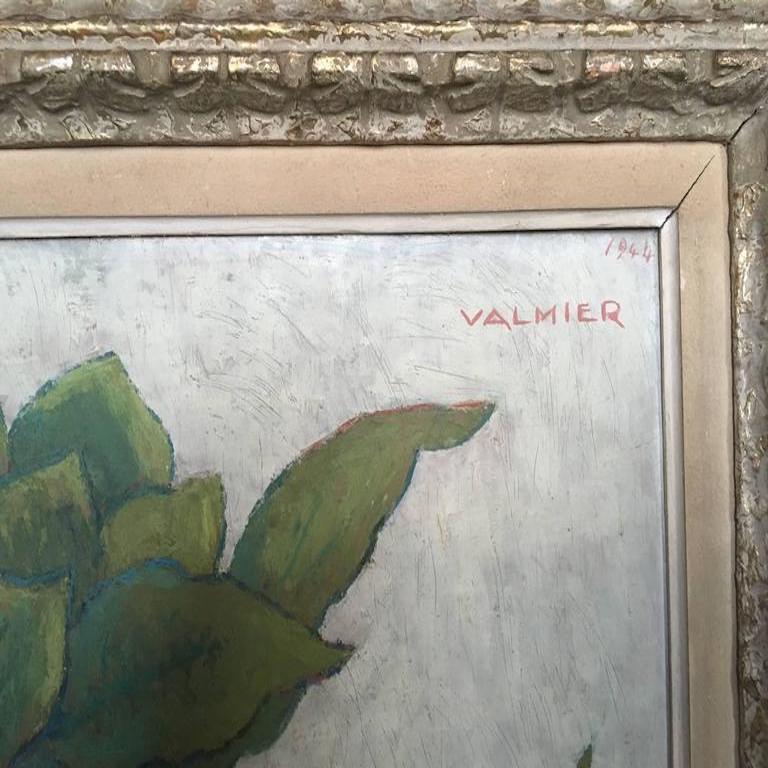 Large Oil on Panel from Valmier, 1944, Bouquet of Hydrangeas In Good Condition For Sale In Bordeaux, FR