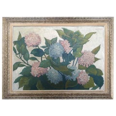 Large Oil on Panel from Valmier, 1944, Bouquet of Hydrangeas