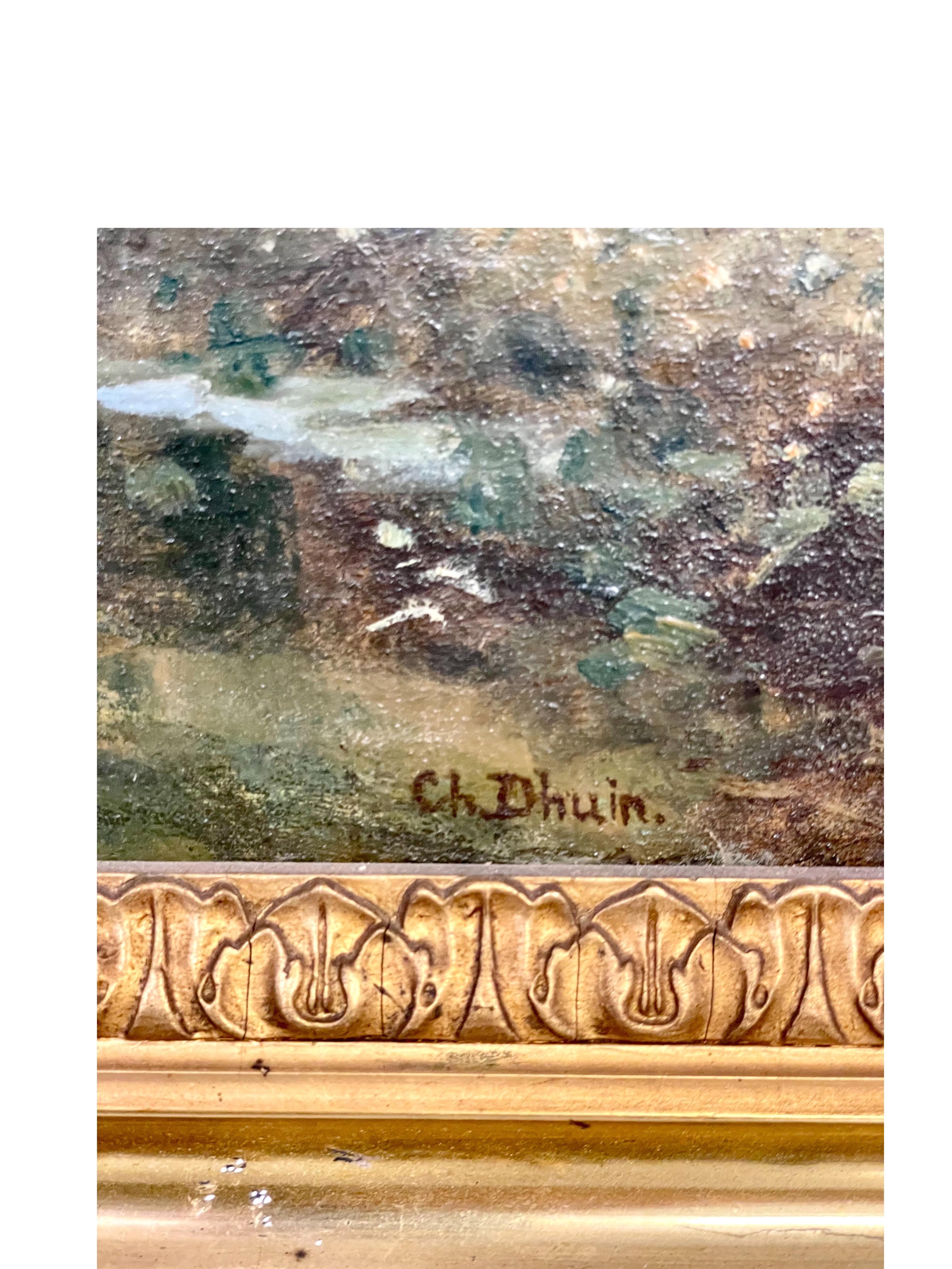 Großes Ölgemälde auf Tafel: „Der Kuhherder des Teichs“, von Charles Dhuin im Angebot 2