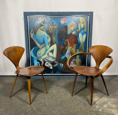 Gran pintura al óleo sobre masonita Pintura abstracta surrealista firmada Adolphus "66