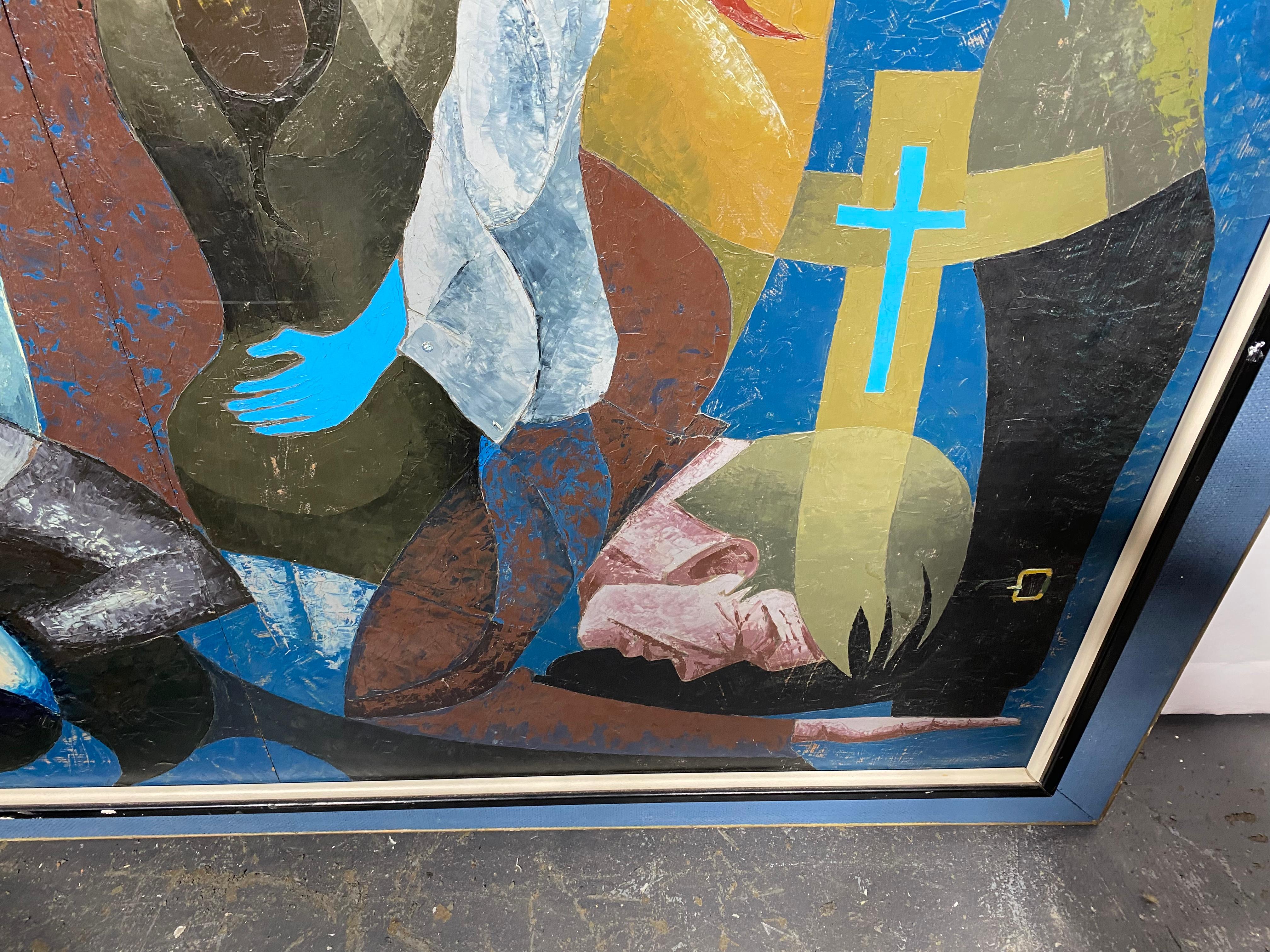 Großes abstraktes Ölgemälde auf Masonit Surrealistisches abstraktes Gemälde signiert Adolphus 