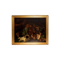 Large Oil Painting After Eugène Delacroix, The Barque of Dante, Gilt Frame