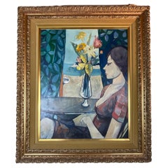 Large Oil Painting by Charles Levier, Manner of Bernard Buffet