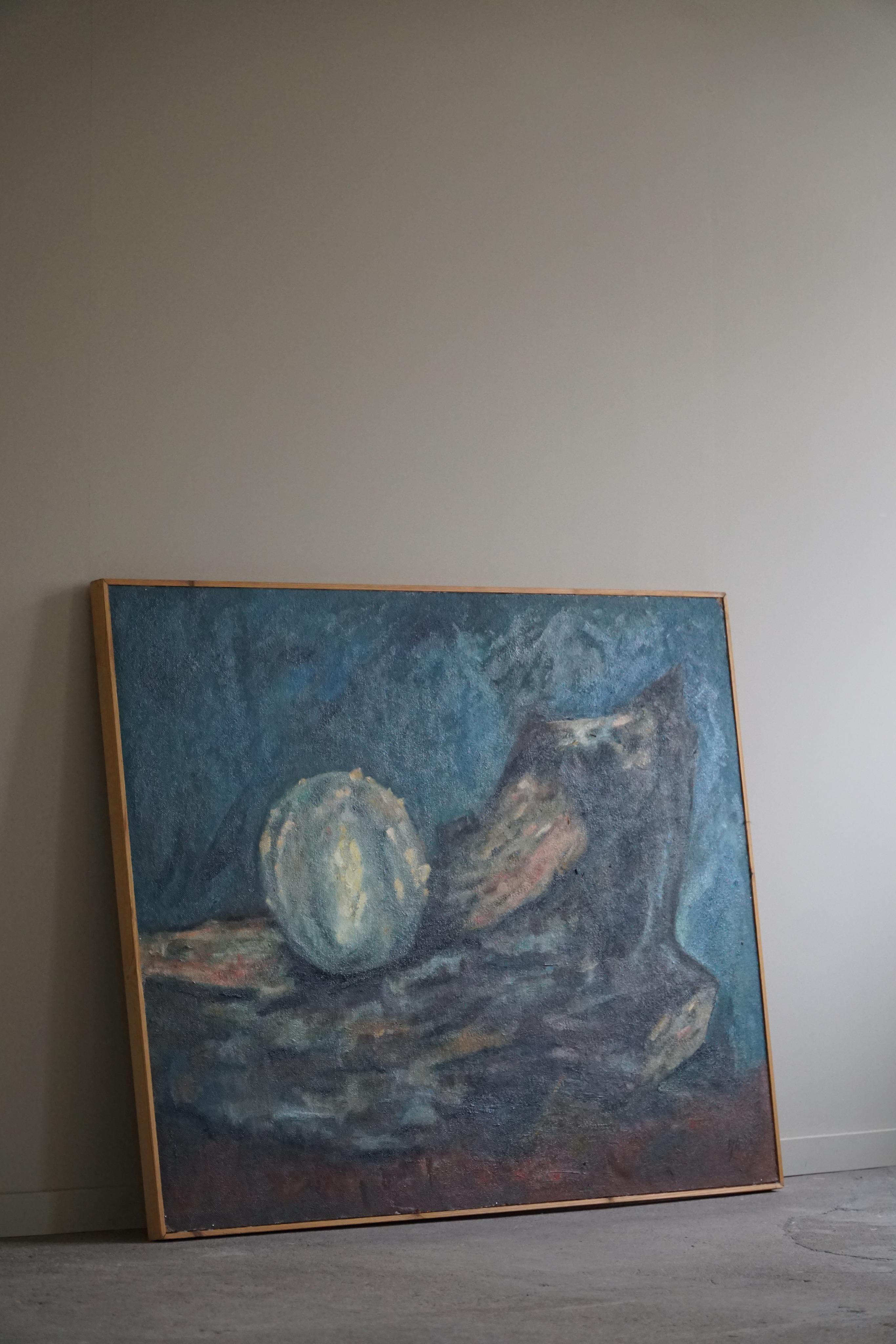 Hand-Crafted Large Oil Painting by Danish Artist Jytte Hansen, Abstract Landscape, 1996 For Sale