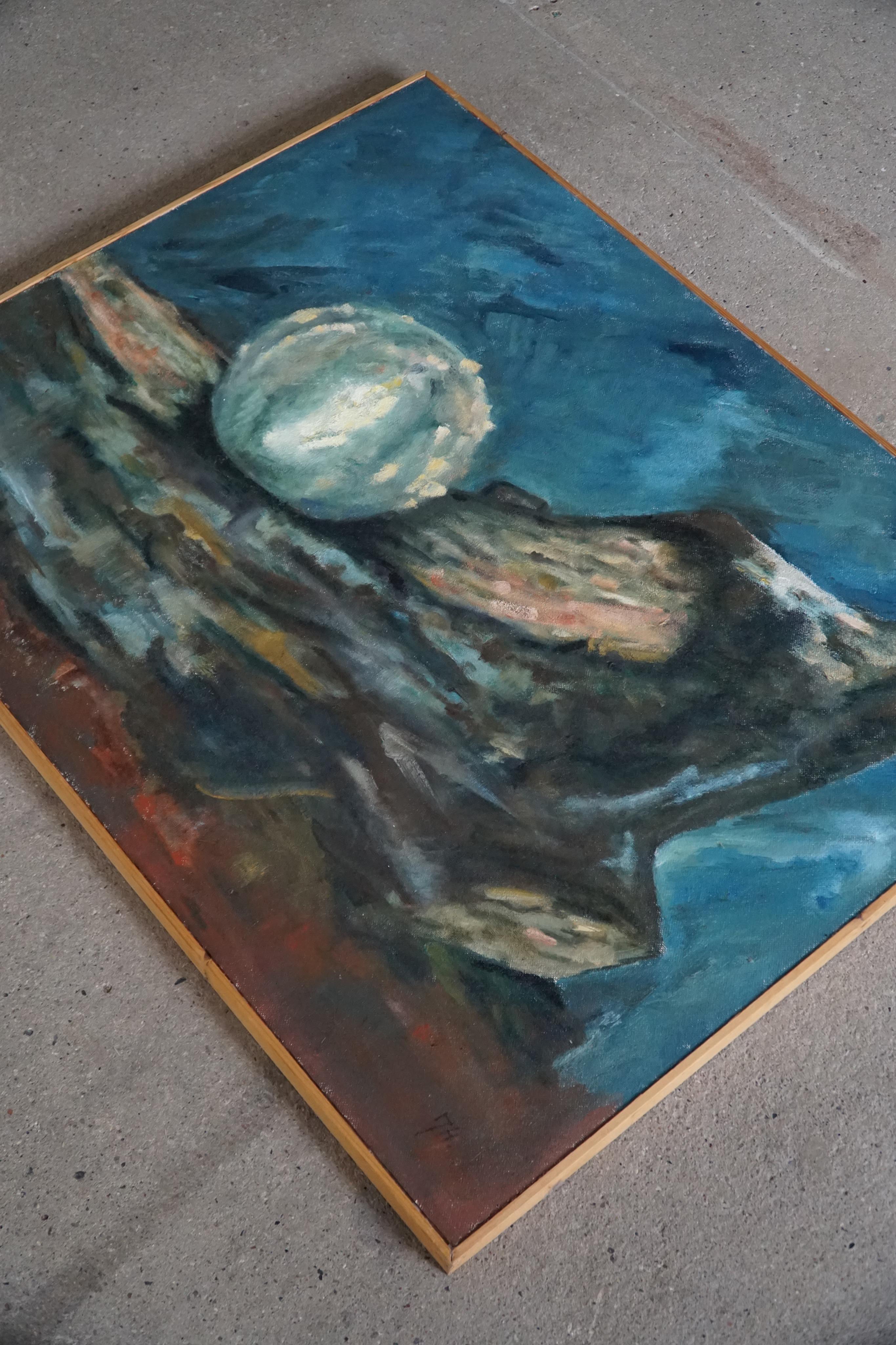 Fait main Grande peinture à l'huile de l'artiste danoise Jytte Hansen, paysage abstrait, 1996 en vente