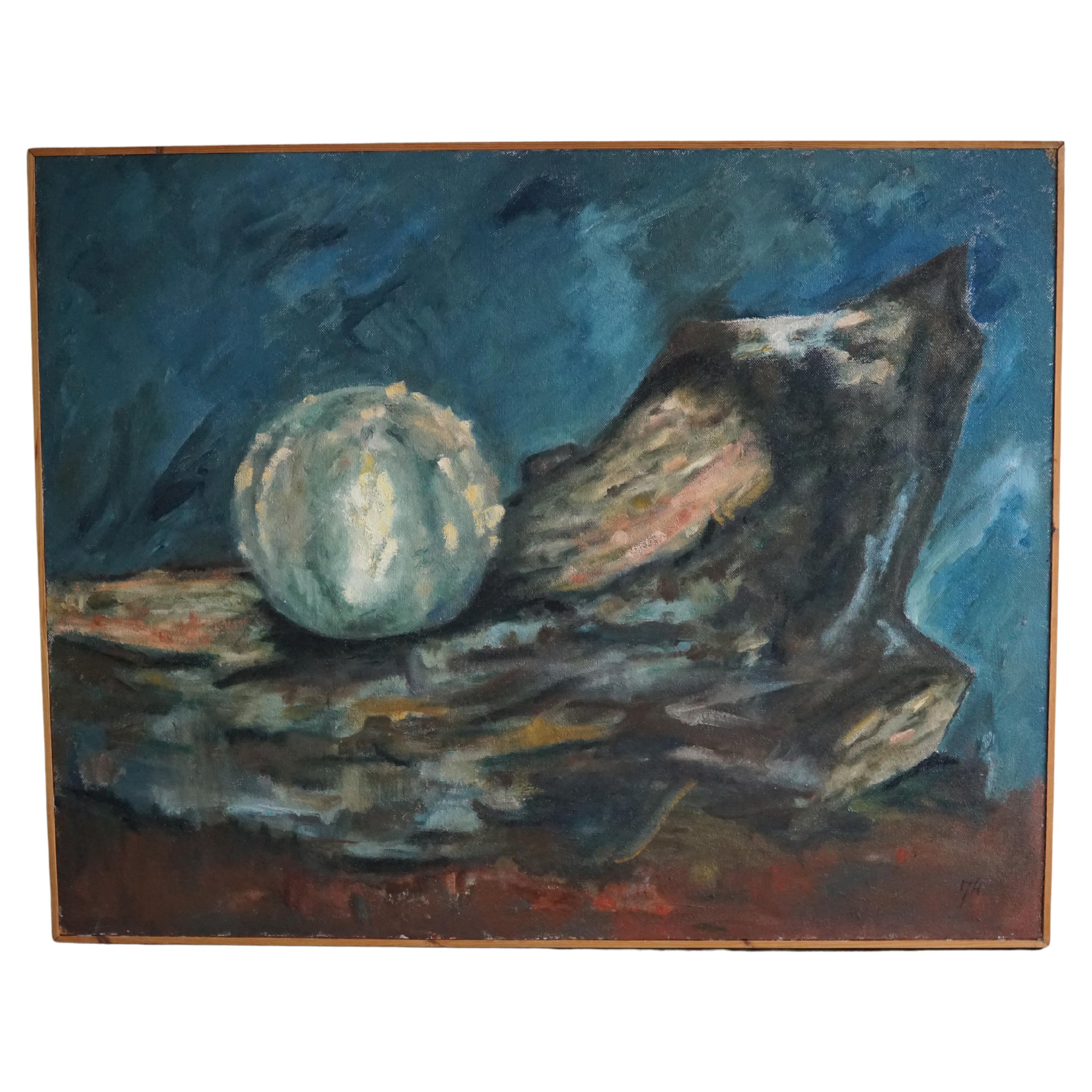 Gran óleo de la artista danesa Jytte Hansen, Paisaje abstracto, 1996