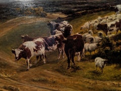 Large Oil Painting Cattle and Sheep Landscape signed 'Frank Walton 1876' British