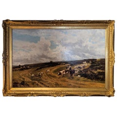 Antique Large Oil Painting Cattle and Sheep Landscape signed 'Frank Walton 1876' British