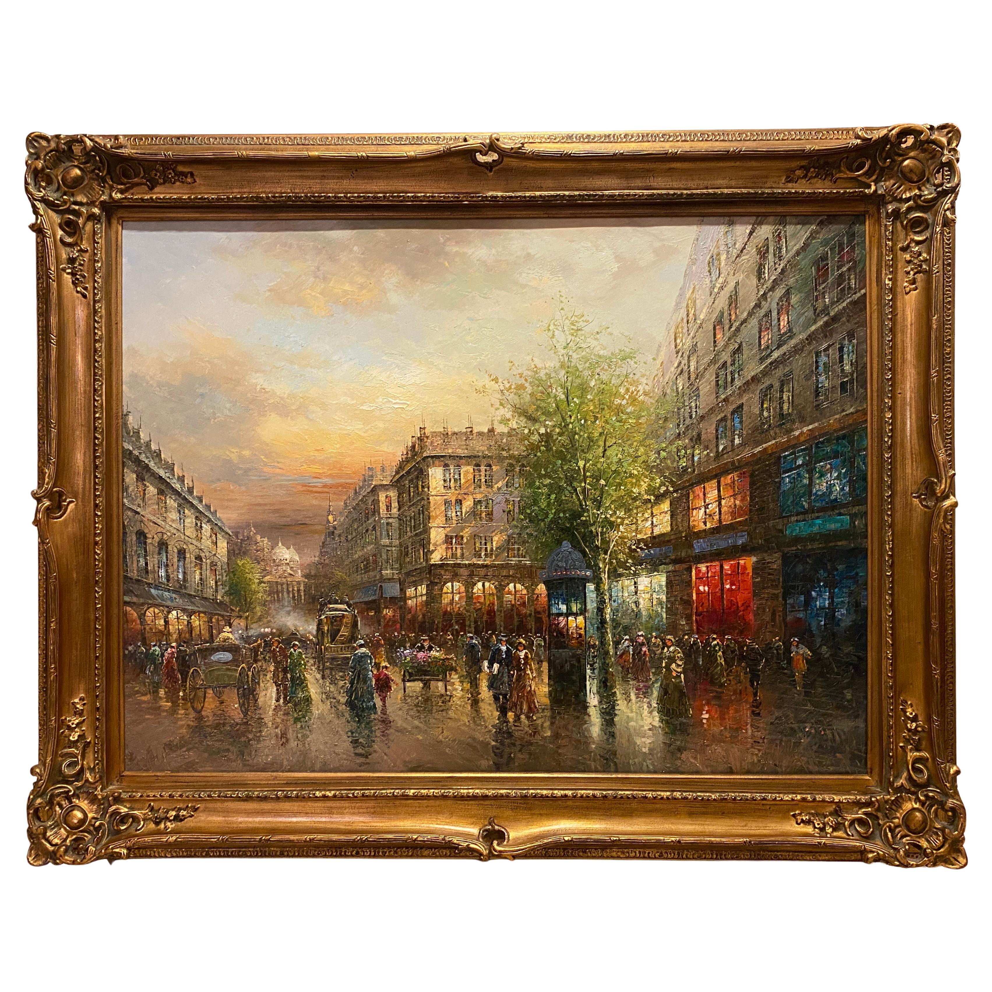 Grande peinture à l'huile à la manière d'Édouard-Leon Cortes, Paris France