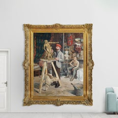 Large Oil Painting "Intérieur D'atelier" ‘Workshop Interior’ by Gustave Cambier