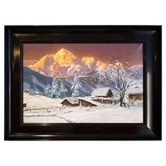 Großes Ölgemälde, Bergkette in der Abenddämmerung, von Alois Arnegger, Österreich, um 1900