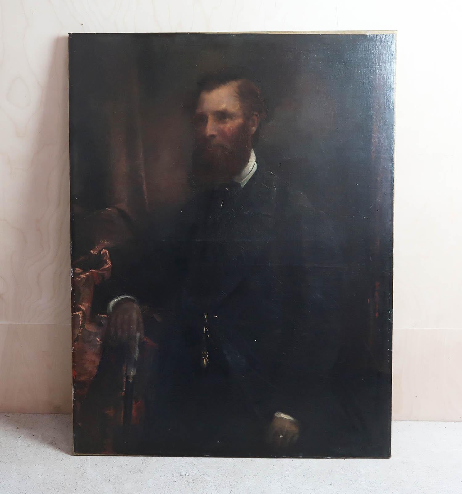Great portrait painting. Wonderful quality to the face.

Artist and sitter both unknown

Possibly a Scottish laird?

Oil on canvas. Canvas re-lined

Unframed.