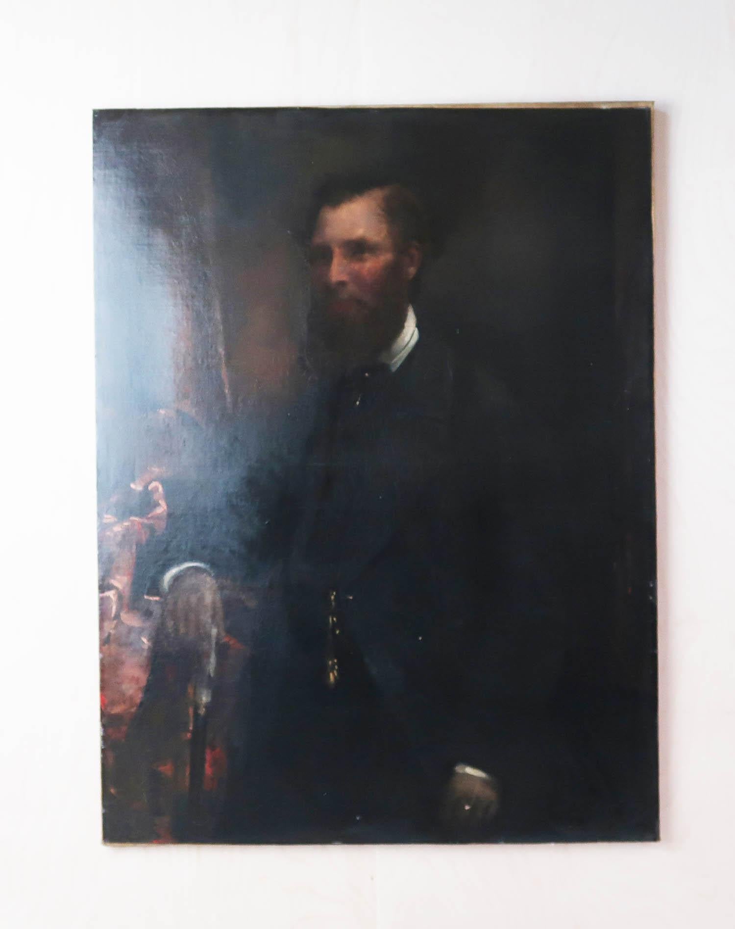 Painted Large Oil Painting of A Gentleman. English, Late 19th Century