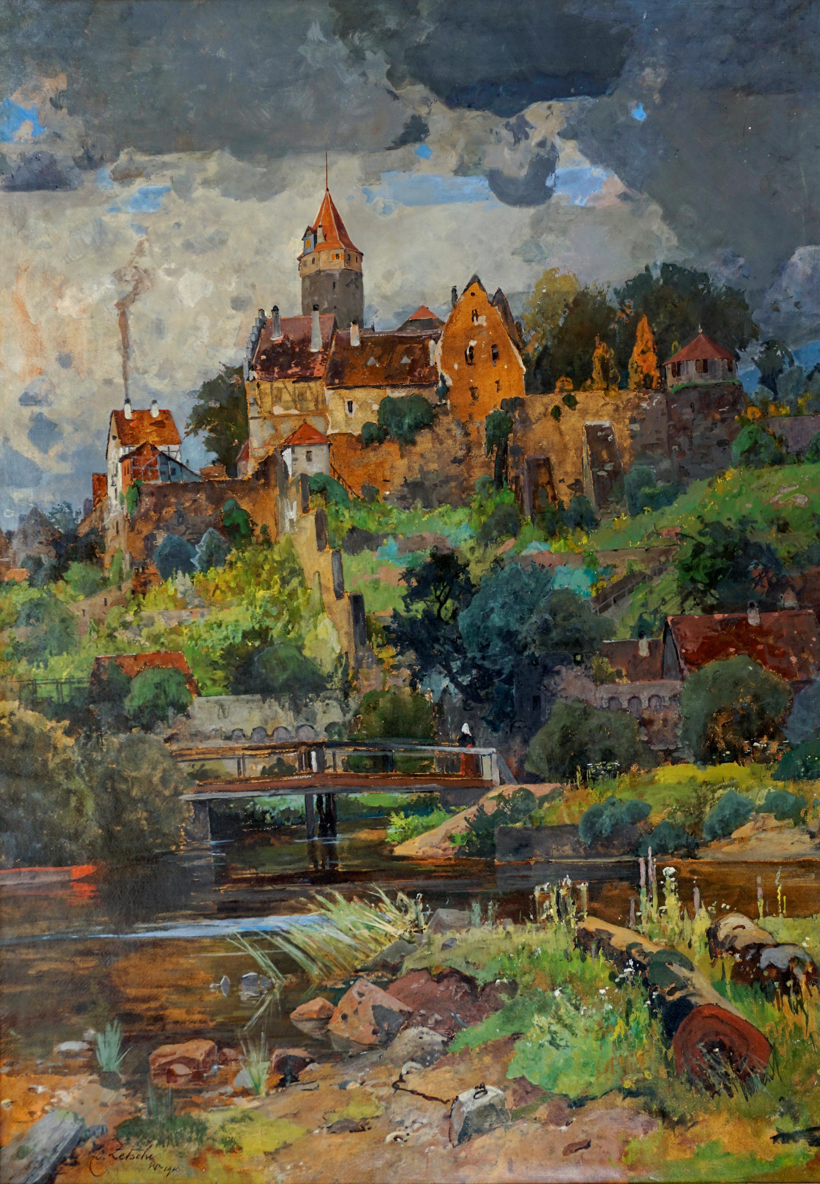 'Old Town In Swabia'
Oil on canvas
Signed Ed. Zetsche 1910
In a gilded wooden frame

Painting: 40.55 x 28.74 in
Frame: 47.24 x 35.43 in

Inscription on the back:
Ed. Zetsche Wien
VIII. Piaristengasse 36
