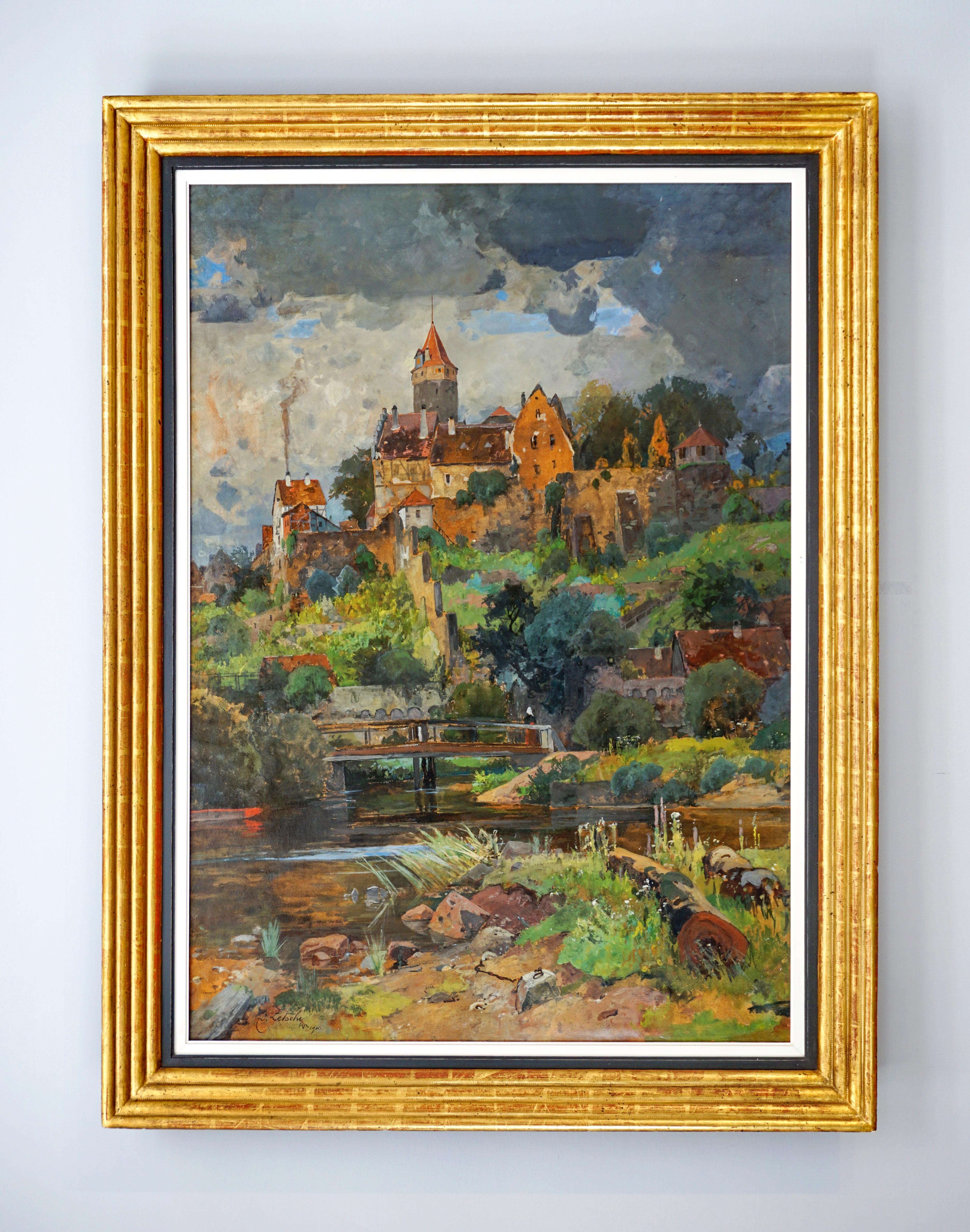 Other Large Oil Painting 'Old Town in Swabia', by Eduard Zetsche, Vienna, 1910 For Sale