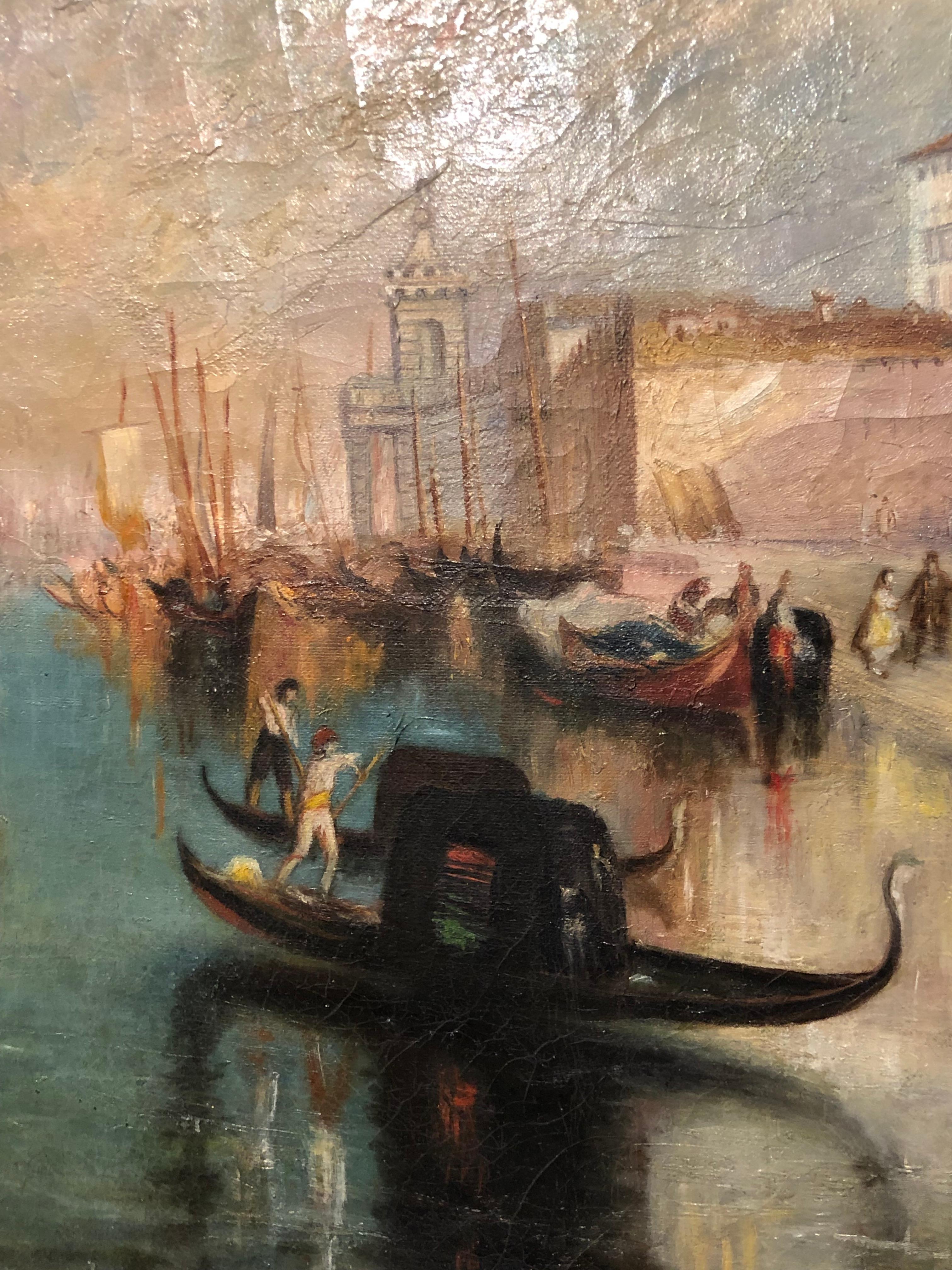 Large Oil Painting on Canvas in Gilt Frame, after Turner The Grand Canal In Distressed Condition In Seattle, WA