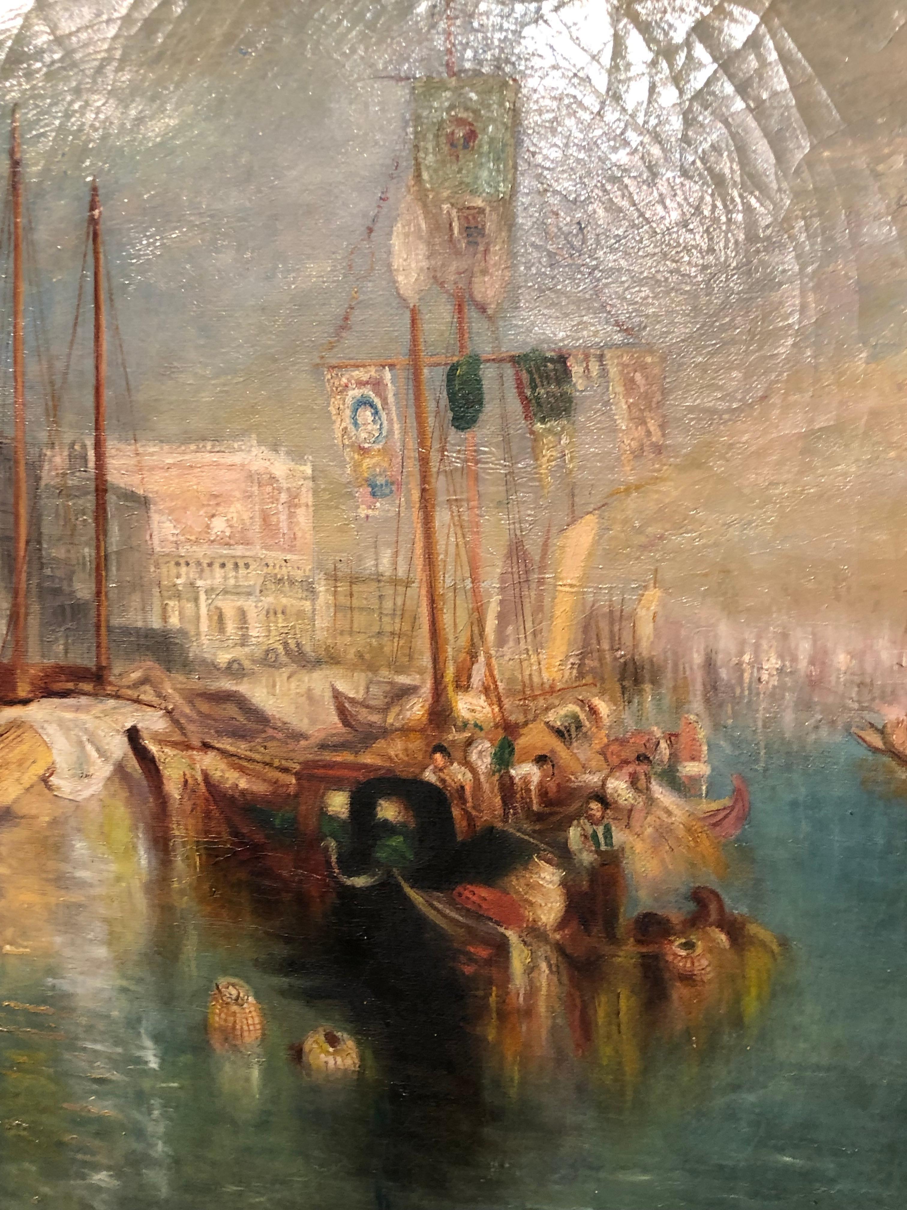 20th Century Large Oil Painting on Canvas in Gilt Frame, after Turner The Grand Canal