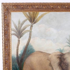 Large Oil Painting on Canvas of an Elephant and a Man