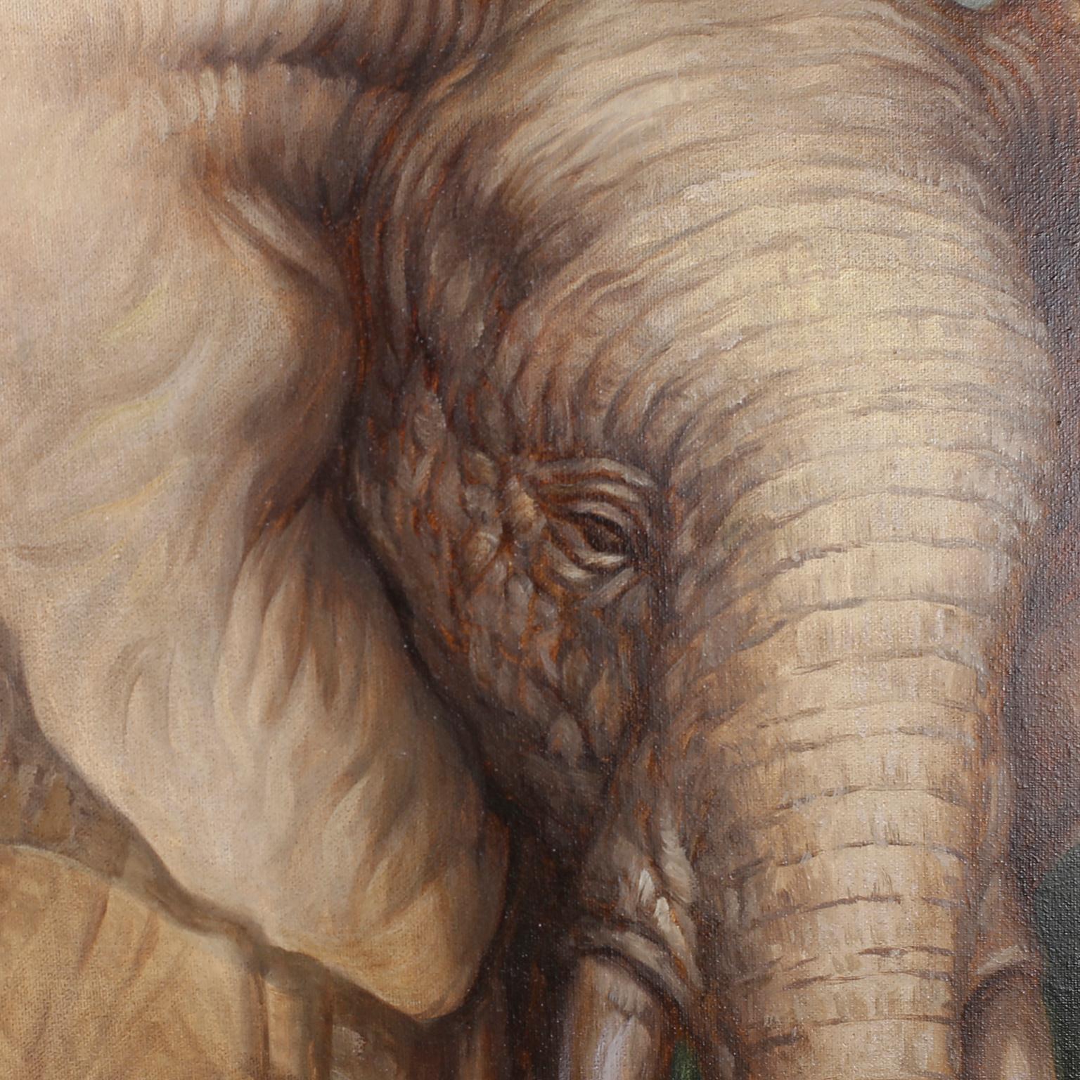 Large Oil Painting on Canvas of an Elephant and a Man 1
