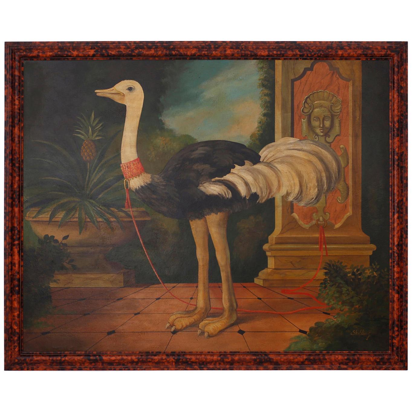 Large Oil Painting on Canvas of an Ostrich by Skilling