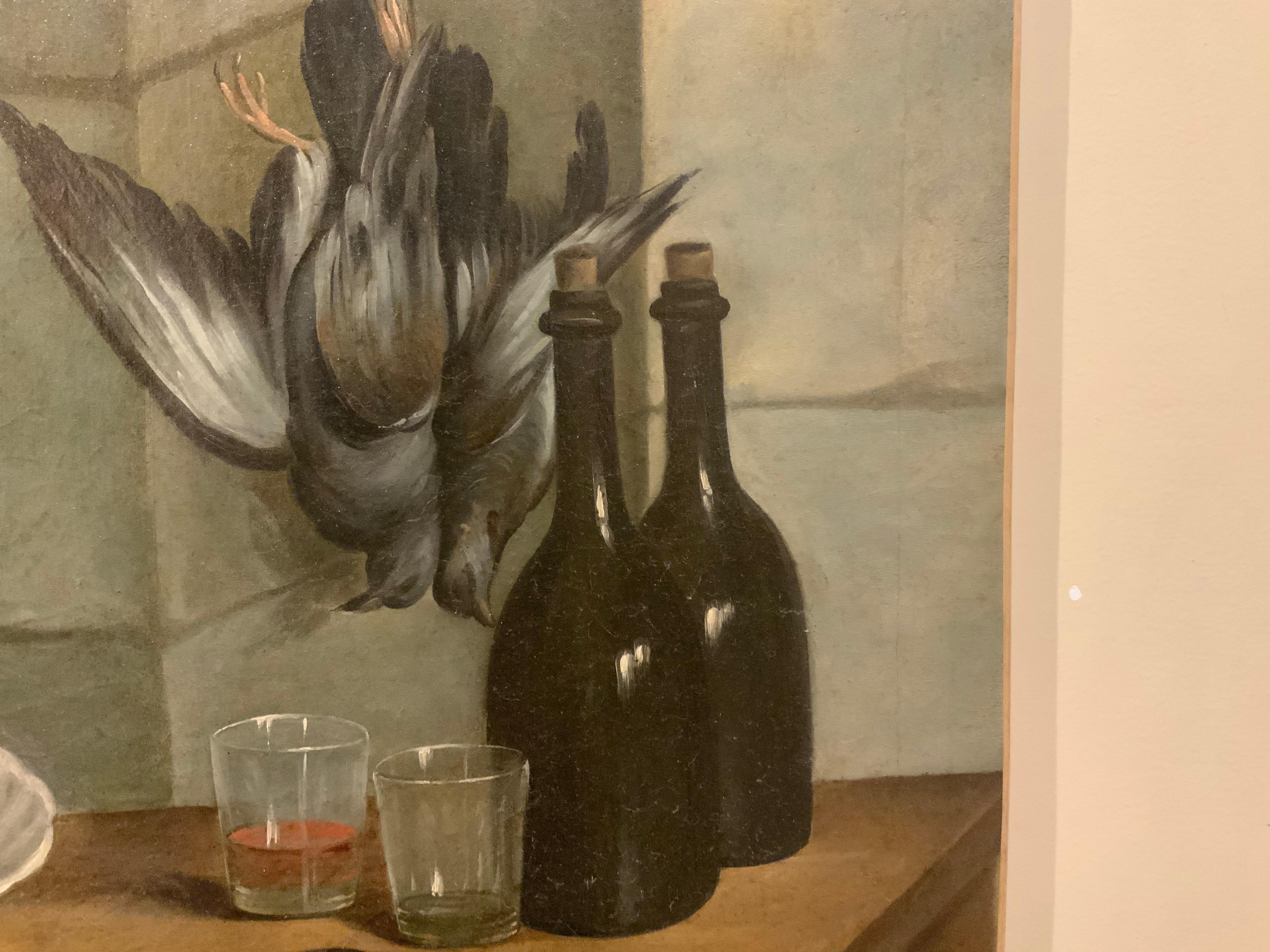 Peint à la main Large oil painting on canvas of French kitchen en vente