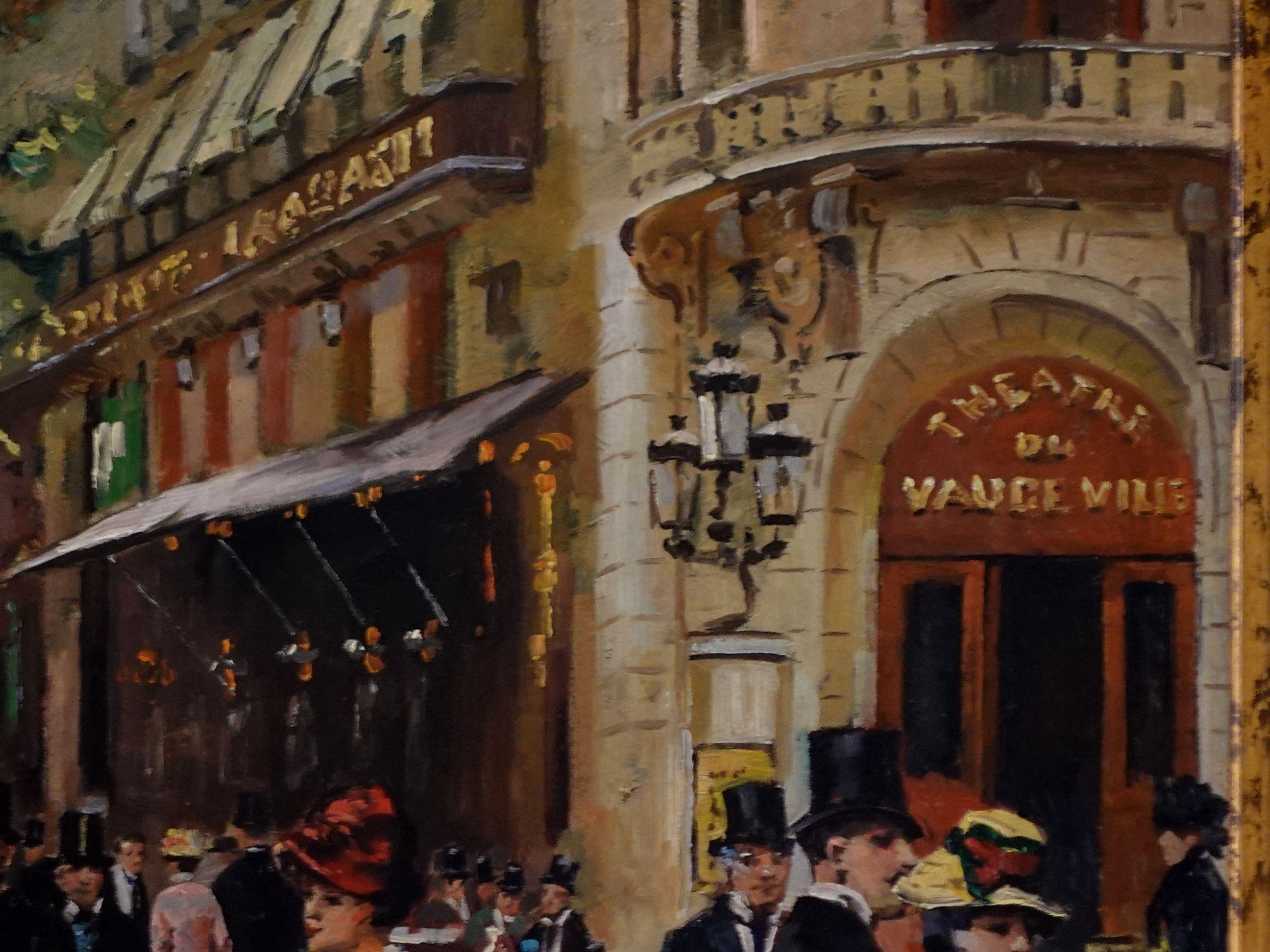 Hand-Painted Large Oil Painting Theatre de Vaudevile by Hartman Signed For Sale