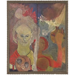 Grande peinture à l'huile intitulée "La vie d'un homme" par Pauli Doyle:: datée de 1966