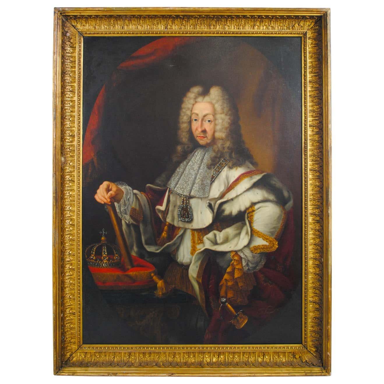 A large oil portrait of Victor-amédée king of Sardinia, circa 1718 