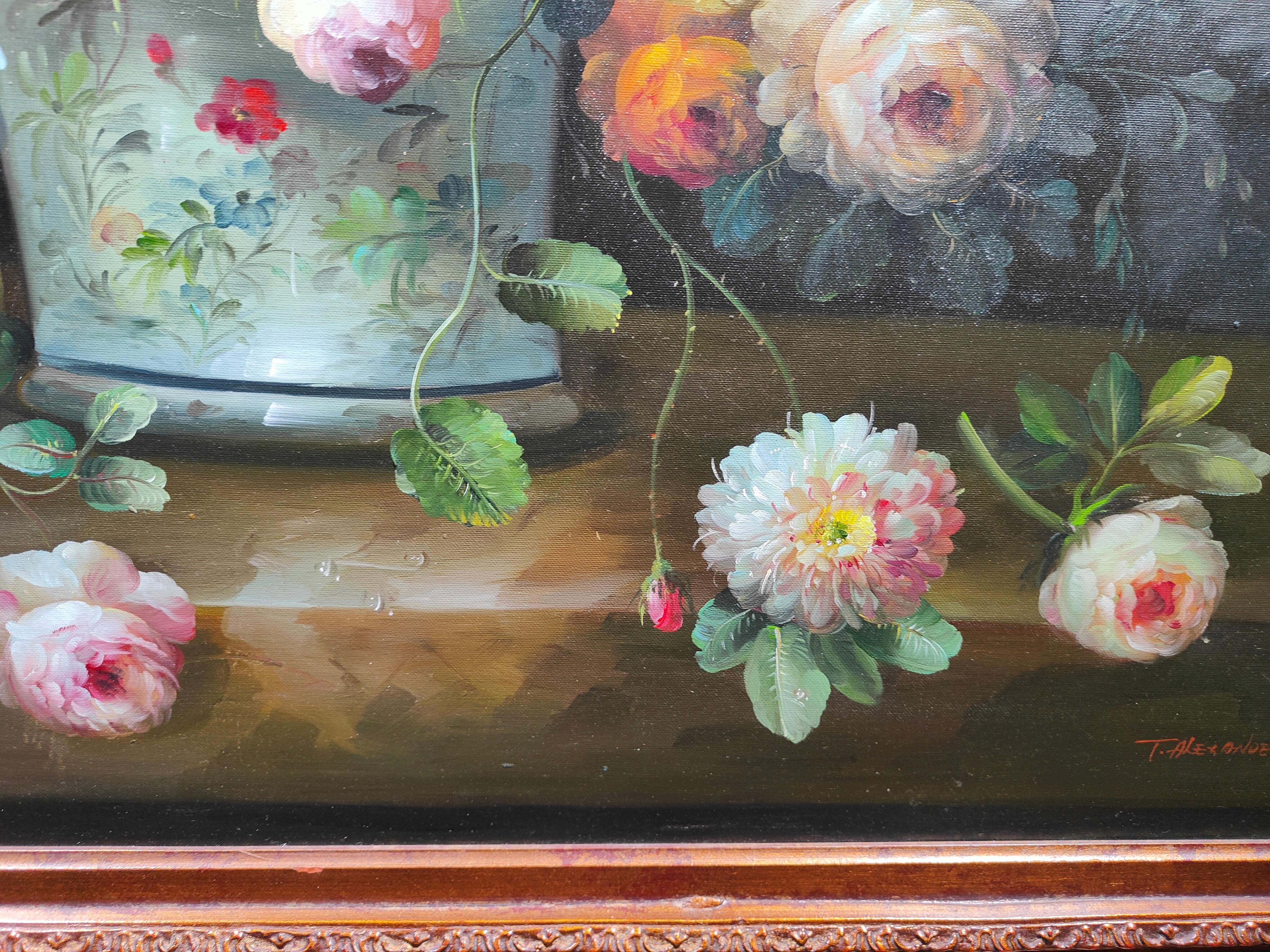 Large Oil With Flowers Signed By Terence Alexander For Sale 1
