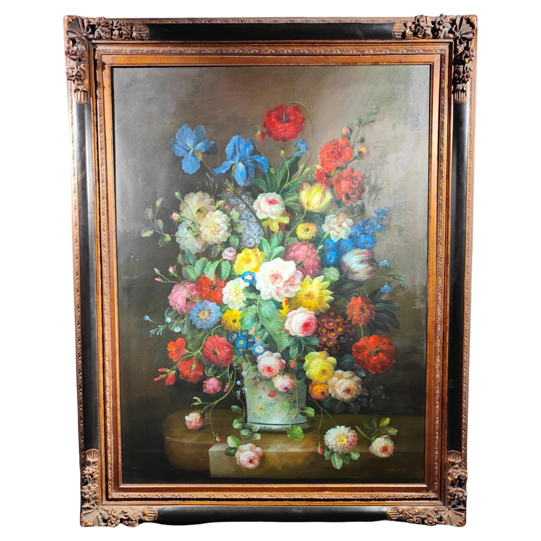 Large Oil With Flowers Signed By Terence Alexander For Sale