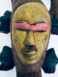 large old African mask in noble wood hand craved and painted circa 1900.