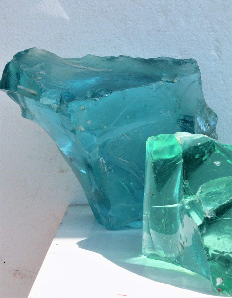 Large Old Aqua Green Sculptural Cullet Glass Chunks at 1stDibs large