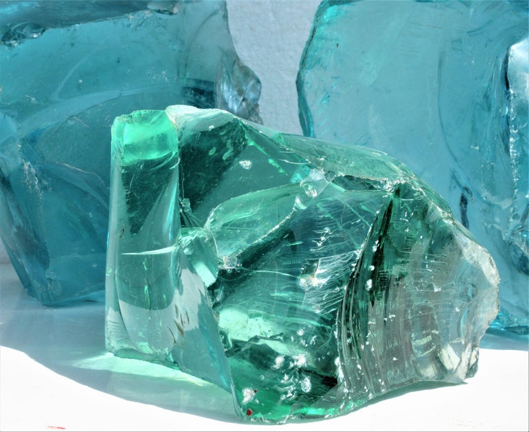 Large Old Aqua Green Sculptural Cullet Glass Chunks at 1stDibs