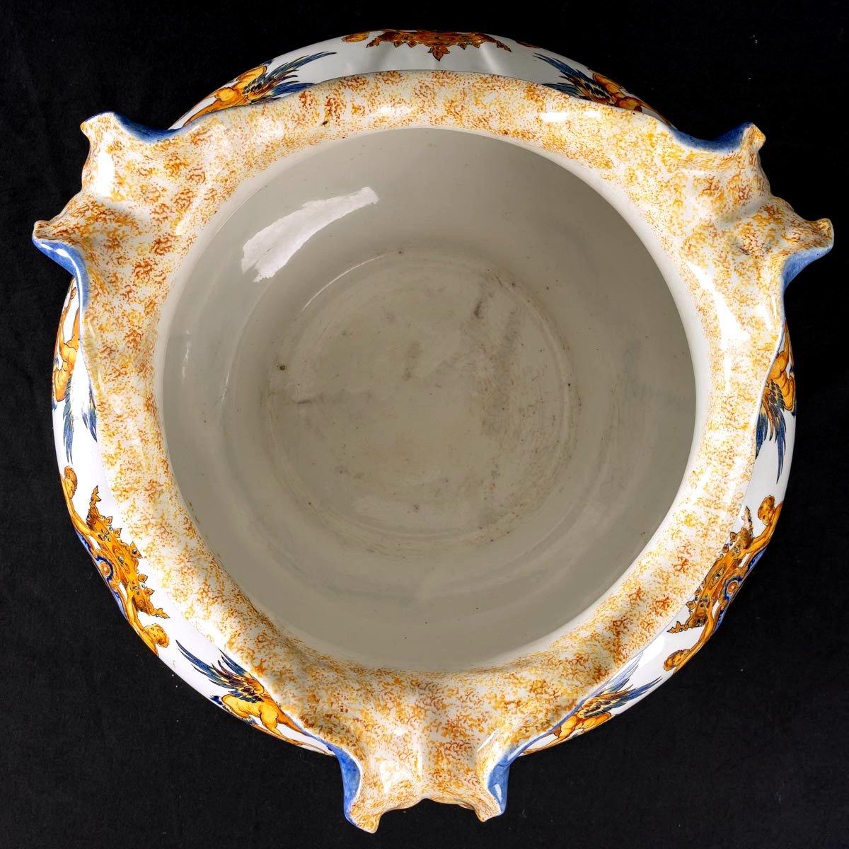 Magnificent antique pot holder in Gien earthenware, 