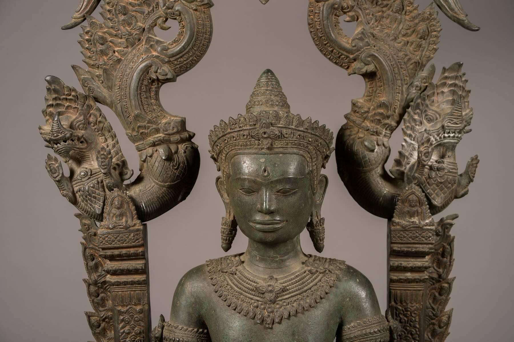 Large Old Cambodian Bronze Temple Buddha 2