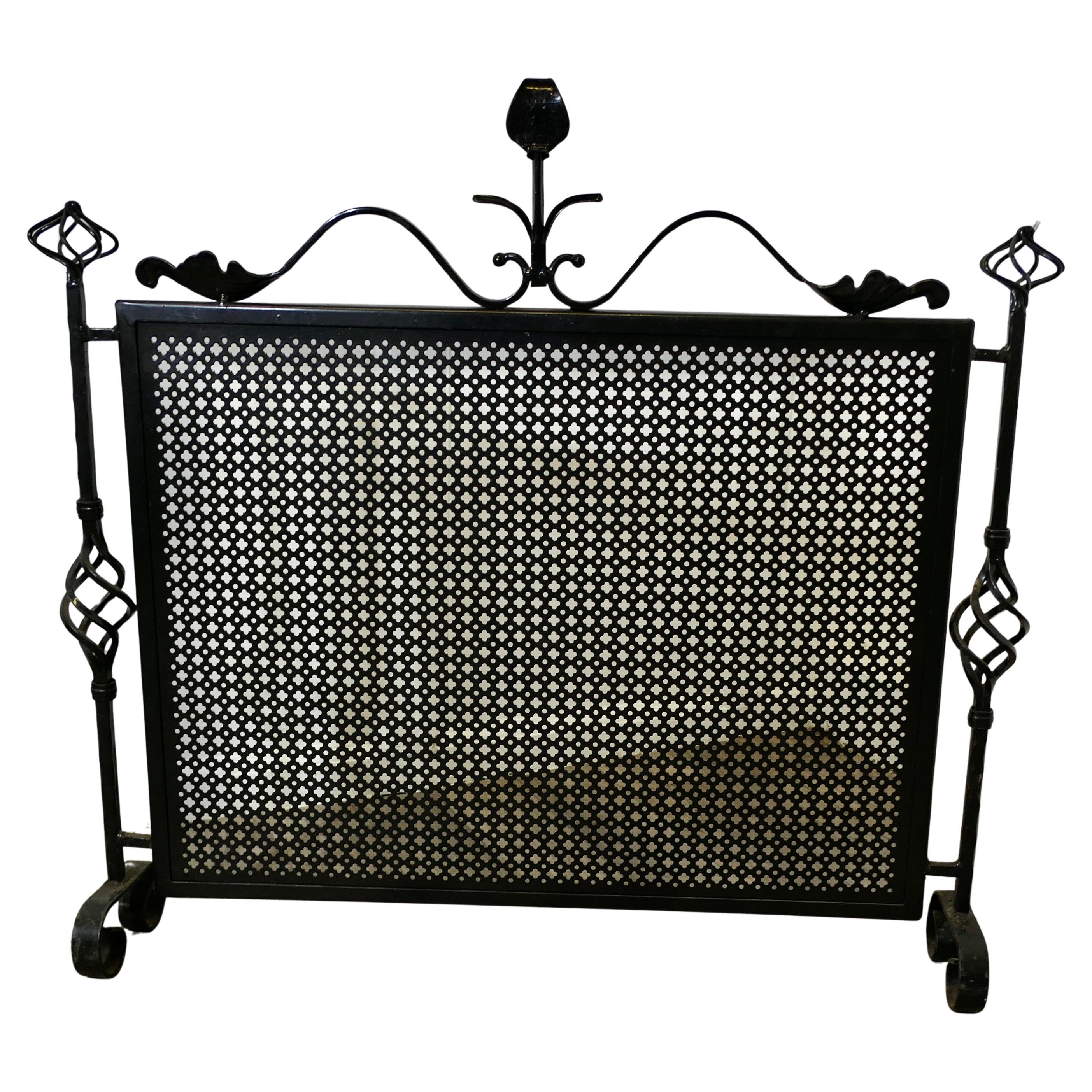 Large Old Gothic Wrought Iron Fire Screen  This is a very attractive piece