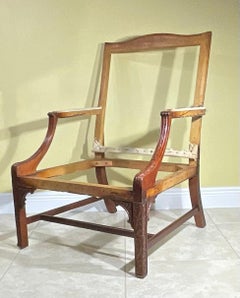 Large Old Hand Carved Wing Chair