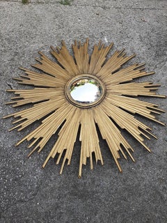 Large Old Louis XIV Style Giltwood Sunburst with Convex Mirror, circa 1900-1930