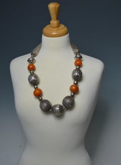 Large Old Middle Eastern Silver Beaded Tribal Necklace